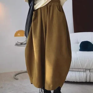 Pantalon Harem Femme en Coton Taille Haute