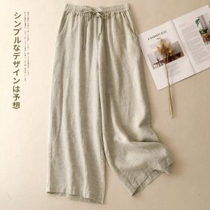 "Hikari" Pantalon large femme en coton et lin | Taille haute fluide, simple et élégant