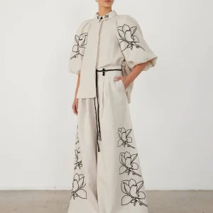 "Ligne Florale" Ensemble Élégant en Lin et Coton