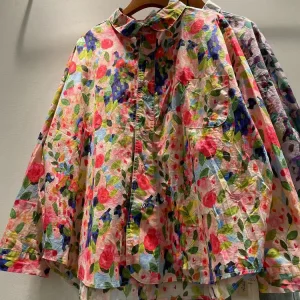 Chemisier à fleurs pour femme, en coton