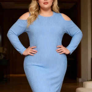 Robe bleue manche longue grande taille