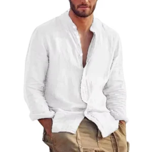 "Évasion" Chemise Lin Homme Col Rond Manches Longues