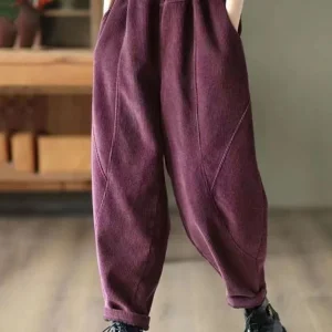 Pantalon en Velours Côtelé pour Femme Taille Haute