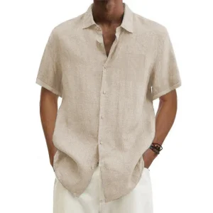 "Daichi" Chemise homme en coton et lin | Manches courtes, coupe droite estivale