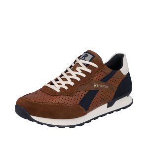 Tennis homme Lacets Dessus perforé Semelle beige RIEKER EVOLUTION U0302-24 marron