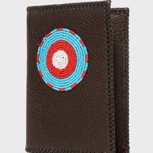 Etui Porte-Passeport en Cuir Grainé Marron Foncé & Pastille Masai