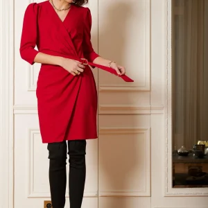 Robe courte portefeuille Keira unie rouge