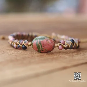 "Amour et Compassion" Bracelet en Rhodonite, pierres naturelles