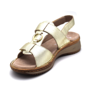 Sandale femme tout cuir talon compensé fermeture 3 velcros  Nu-pied ARA coloris platine doré