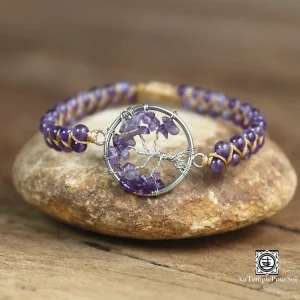 "Arbre de Vie" Bracelet en Amethyste et Amazonite