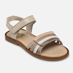 Sandale cuir fillette à velcros ajustables en largeur coloris doré beige à paillettes BOPY espavel
