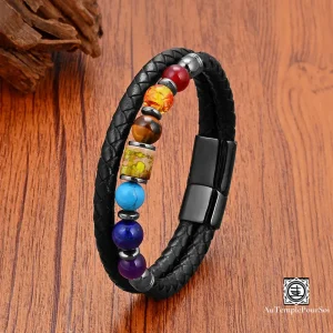 Bracelet 7 Chakras en Cuir et Pierres Naturelles | Bijou Énergétique et Spirituel