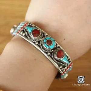 Bracelet "Coeur de Lhassa" en Turquoise et Corail Tibétain