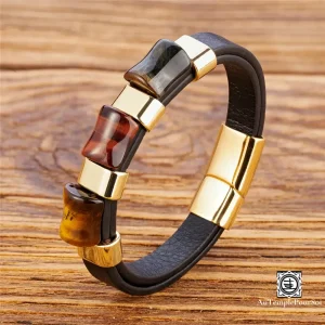 Bracelet en Cuir et Œil de Tigre Multicolore | Protection, Énergie et Élégance Masculine