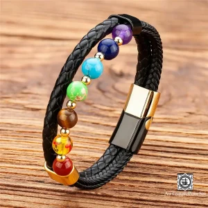 Bracelet en Cuir et Pierres 7 Chakras | Équilibre Énergétique et Style Intemporel