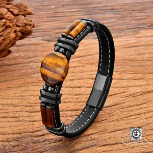 Bracelet en Cuir et Pierres Naturelles | Style et Énergie Intemporelle