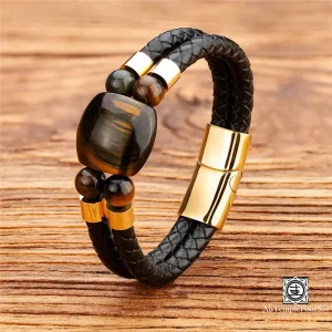 Bracelet en Cuir Multi-Couches et Œil de Tigre | Confiance, Protection et Élégance Intemporelle