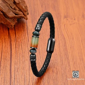 Bracelet en Cuir Tressé avec Pierre Naturelle | Énergie & Élégance au Poignet