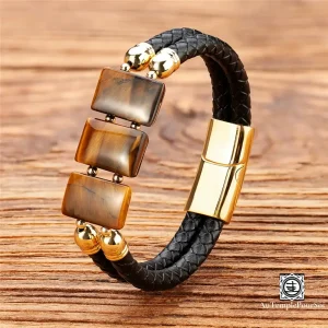 Bracelet en Cuir Tressé et Œil de Tigre | Élégance, Force et Protection