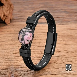 Bracelet en Cuir Tressé et Pierre Naturelle | Élégance Artisanale et Énergie Positive