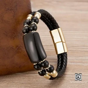 Bracelet en Cuir Véritable et Pierre Naturelle | Élégance Masculine et Symbolisme Énergétique