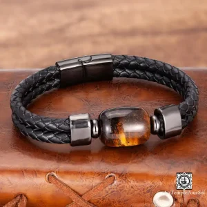 Bracelet en Cuir Véritable et Pierre Naturelle pour Homme | Élégance et Énergie Positive