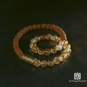 Bracelet en cuivre et graines de Rudraksha et Citrine pour la santé et la chance