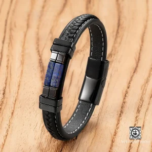 Bracelet Homme en Cuir et Pierre Naturelle | Élégance Vintage et Énergie Bienfaisante