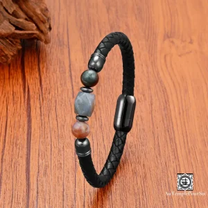 Bracelet Homme en Cuir et Pierres Naturelles | Énergie, Élégance et Protection