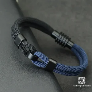 Bracelet Marin en corde Bicolore avec Fermoir Magnétique - Nœud Nautique