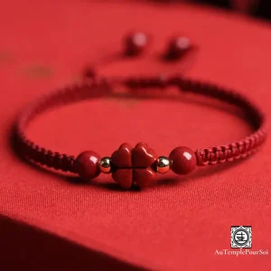 "Douce Vie" Bracelet Porte-Bonheur Trèfle en Cinabre