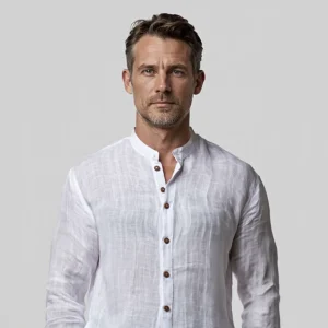 "Méditation Zen" chemise en lin à manches longues avec col Mao