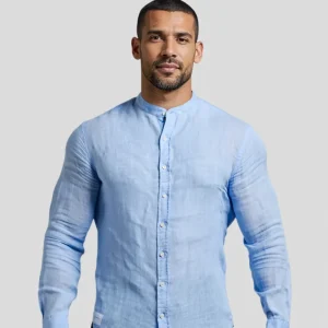 "Simplicité" Chemise en lin à manches longues à col Mao