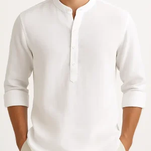 Chemise en Lin à Col Rond - Style Décontracté et Chic