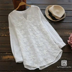 Chemisier en Lin Haut de Gamme Femme – Élégance Florale et Légèreté