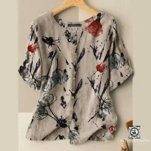 Chemisier Haut de Gamme Femme en Lin – Élégance Florale et Style Bohème