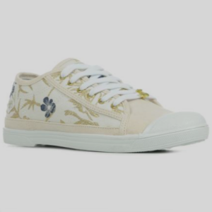 Basket toile femme Semelle plate Lacets LE TEMPS DES CERISES beige imprimé doré / marine