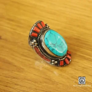 "Diadème des Cimes" - Anneau Tibétain de Turquoise et Corail