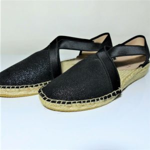Sandales femme toile espadrille semelle intérieure cuir et corde talon plat LA MAISON DE L&rsquo;ESPADRILLE coloris noir irisé