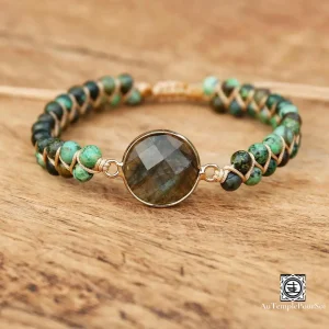 "Esprit de Vie" Bracelet en Labradorite et Jaspe Vert