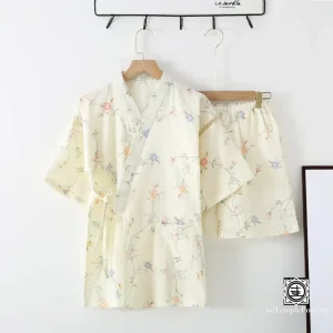 "Kozou" Pyjama Kimono Floral en Coton - Légèreté et Fraîcheur pour les Nuits d'Été