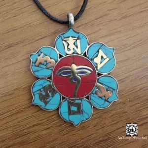 "Lotus Divin" - Pendentif Tibétain avec Œil de Bouddha et Mantras