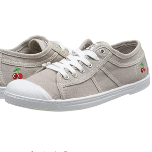 Basket toile femme lacet semelle plate LE TEMPS DES CERISES  coloris gris perle ou bleu indigo