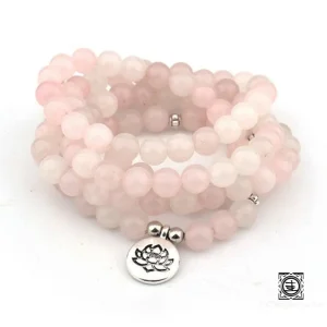 Mala "Esprit Serein" 108 perles en pierres de Quartz Rose