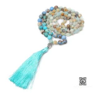 Mala "Perles de Stabilité et de Confiance en Soi" en perles d'Amazonite et Variscite