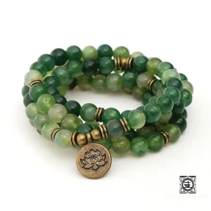Mala "Sagesse Ancienne" 108 perles en pierres d'Onyx Vert