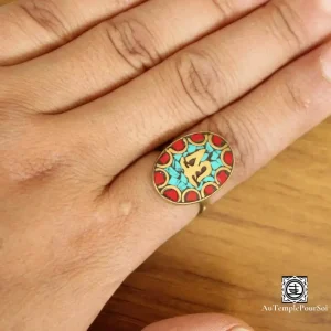 "Palette de Shambala" - Anneau en Laiton avec Turquoise et Jaspe Rouge