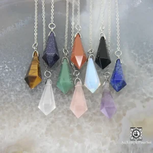 Pendule de guérison en pierre naturelle opale, gemme Reiki pour Divination cône Crysta spirituel hexagone quartz pendentif collier bijoux