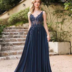 Robe bleu marine dentelle mariage