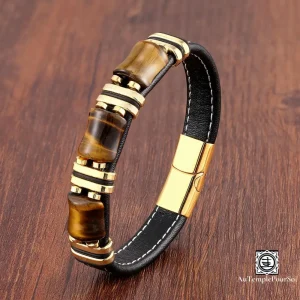 "Trilogie d'Oeil de Tigre" Bracelet en cuir et Oeil de Tigre